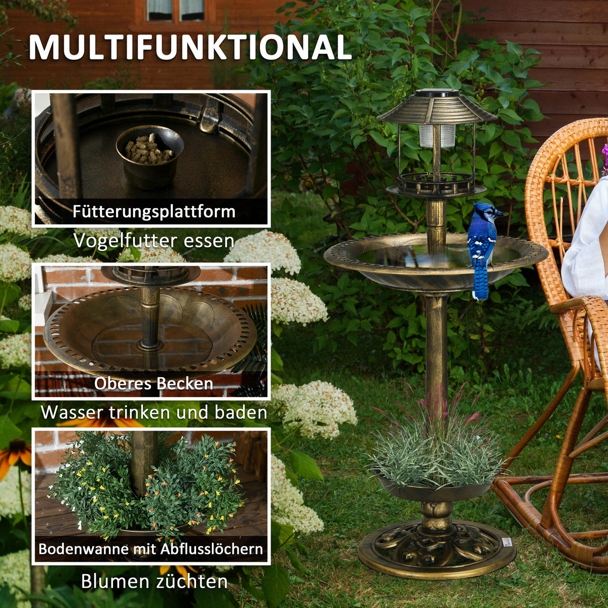 VOGELTRÄNKE, Kunststoff, Bronze - Bronzefarben, Kunststoff (50/110/50cm) - Outsunny