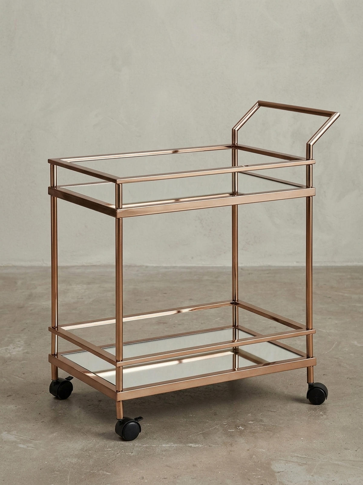 SERVIERWAGEN – Gold, Verspiegeltes Glas, auf Rollen - Goldfarben, Glas/Metall (65/84/45cm) - KADIMA DESIGN