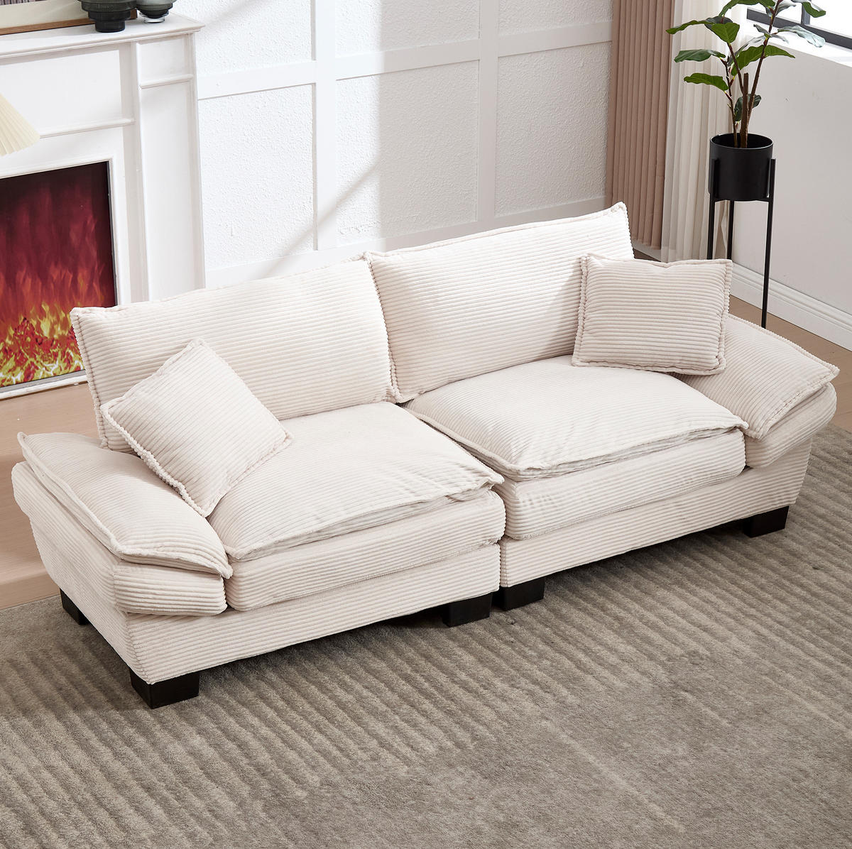 SOFA 2-Sitzer mit Kissen aus Velvet Beige 224/81/81 cm - Beige, Textil (224/81/81cm) - OKWISH