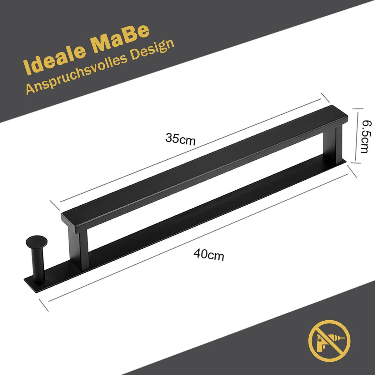 HANDTUCHSTANGE , Selbstklebender, 40 cm - Schwarz, Metall (5/6.5/40cm) - BELZ