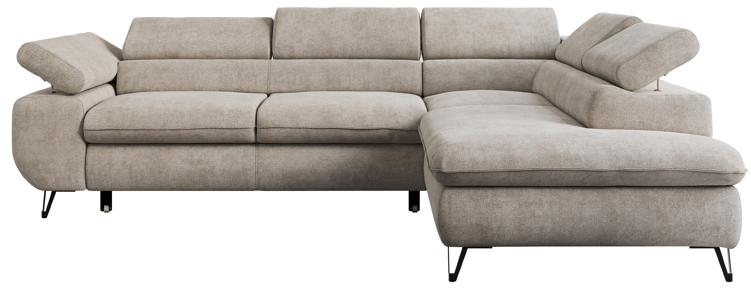 ECKSOFA PETER L Beige Struktur - Rechts Seite - Beige/Schwarz, Textil/Metall (273/208cm) - MKS
