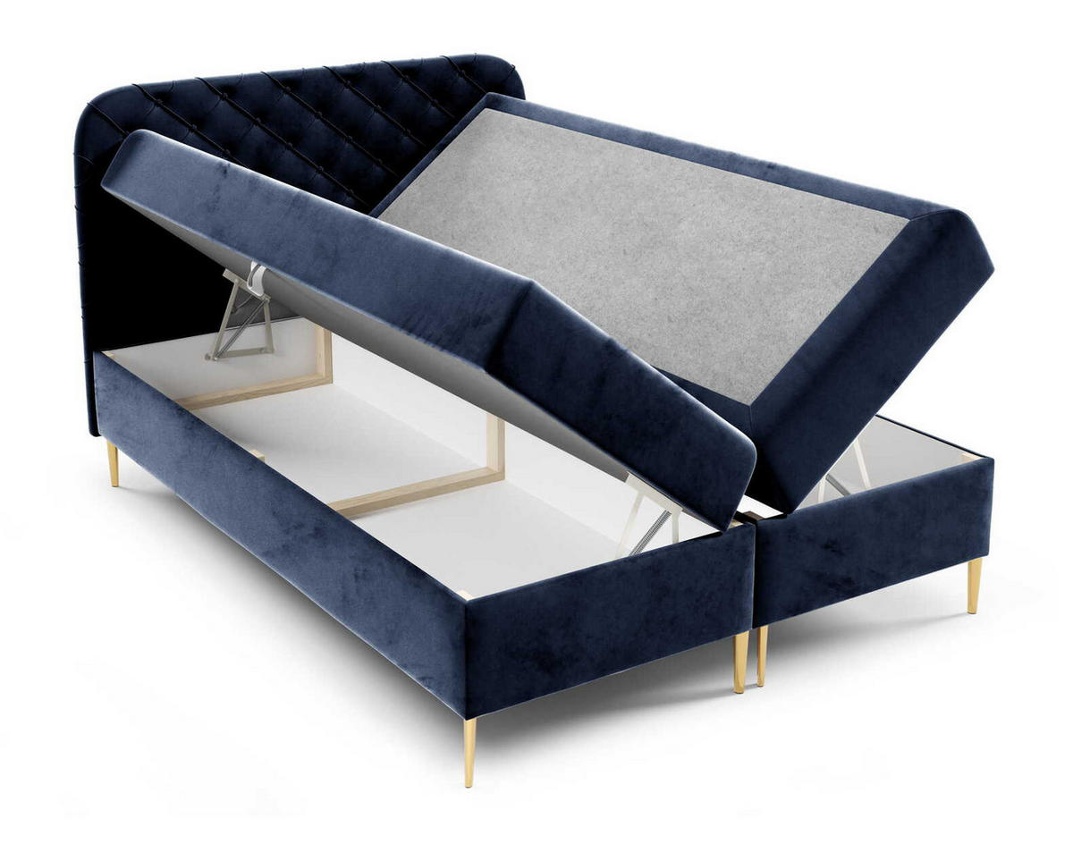 BOXSPRINGBETT 180x200 Elara, Chesterfield, 15 cm Beine, Matratze, Marineblau - Dunkelblau, Holz/Textil (180/200cm) - Emporius