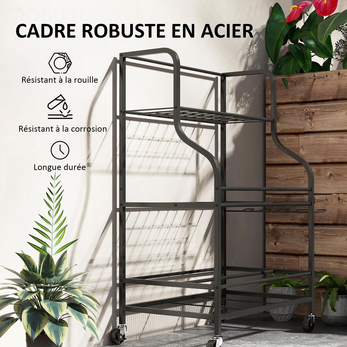 GARTENREGAL DE-13807 Schwarz - Schwarz, Metall (40/97/77cm) - ComfortXL