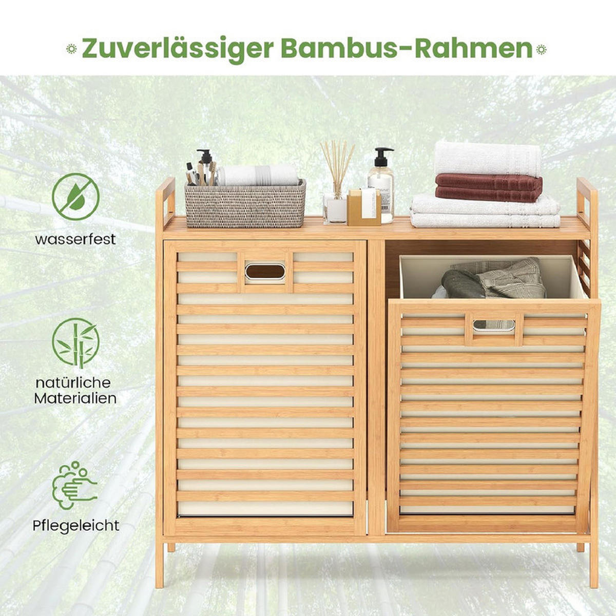 WÄSCHEKORB schwenkbar natur - Naturfarben, Naturmaterialien (80/72/30cm) - COSTWAY