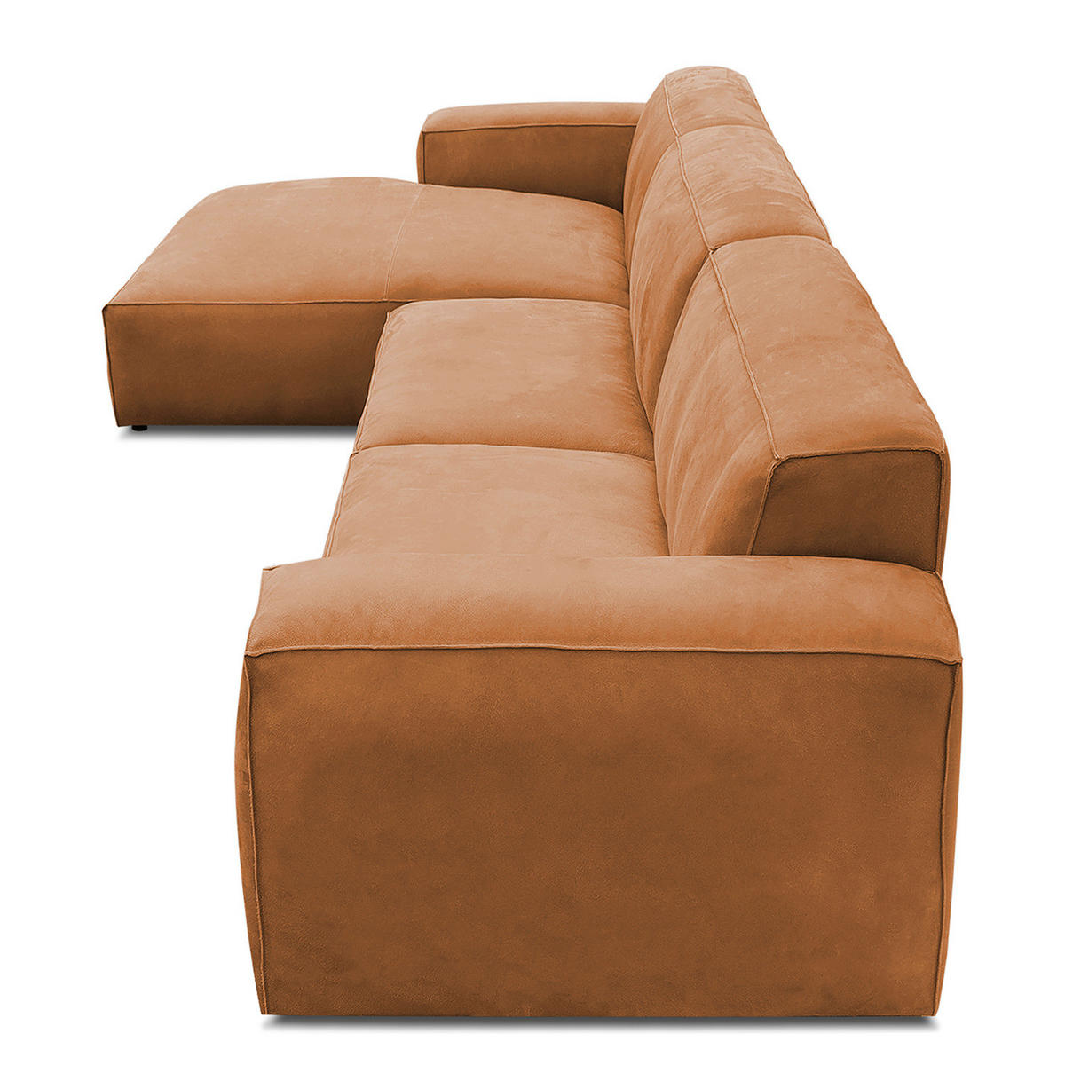 ECKSOFA mit Longchair - Cognac/Schwarz, Leder/Kunststoff (345/170cm) - home24