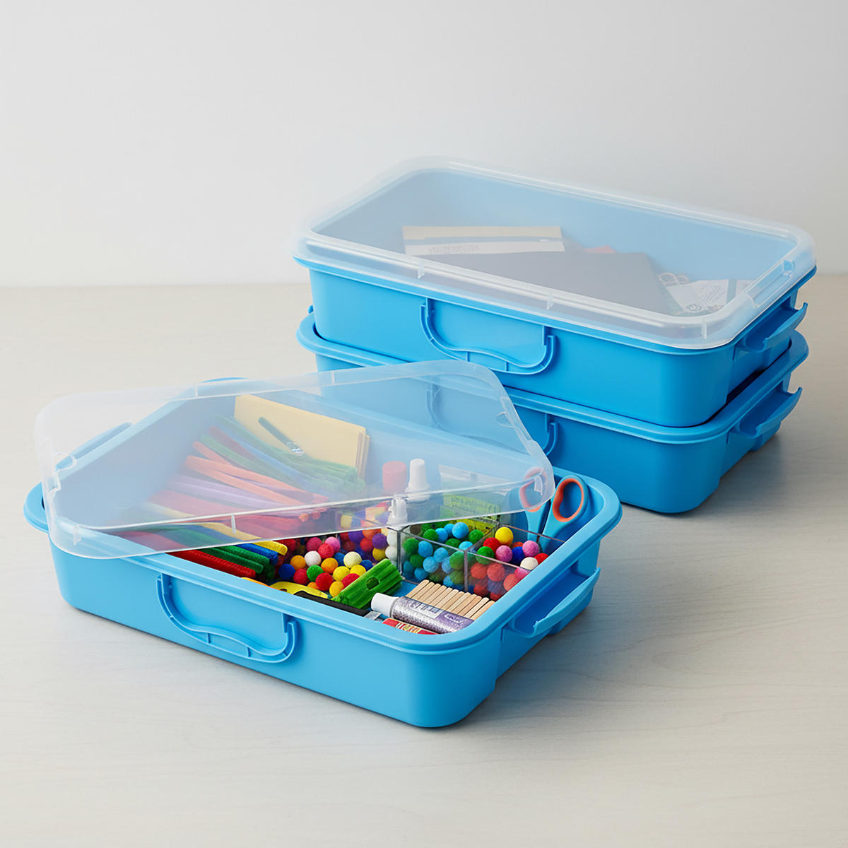 SANDLÅDA Ljusblå 2-pack med lock - Ljusblå, Plast (25/38/8cm) - Relaxdays
