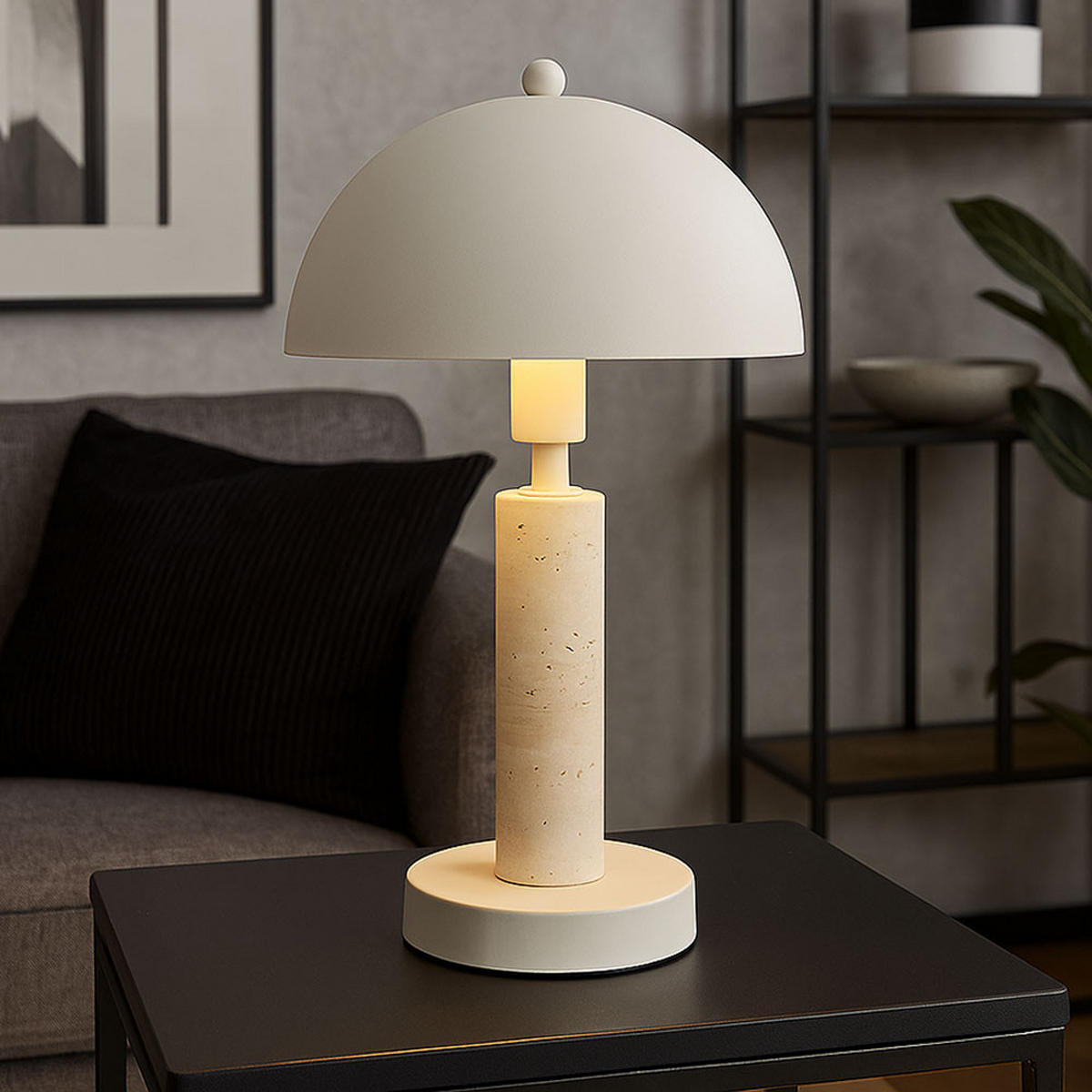 LED TISCHLEUCHTE Travertin Stein Sand - Bernsteinfarben, Metall (20/20/34cm) - Globo Lighting