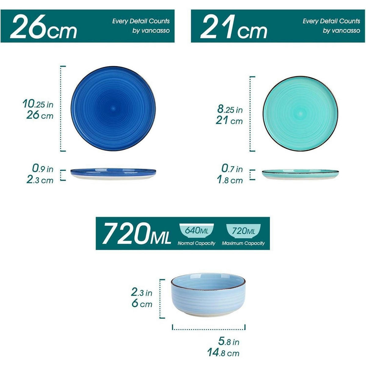 TAFELSERVICE 18-teiliges Set Steingut Blau - Multicolor, Keramik (21/1.8/26cm)
