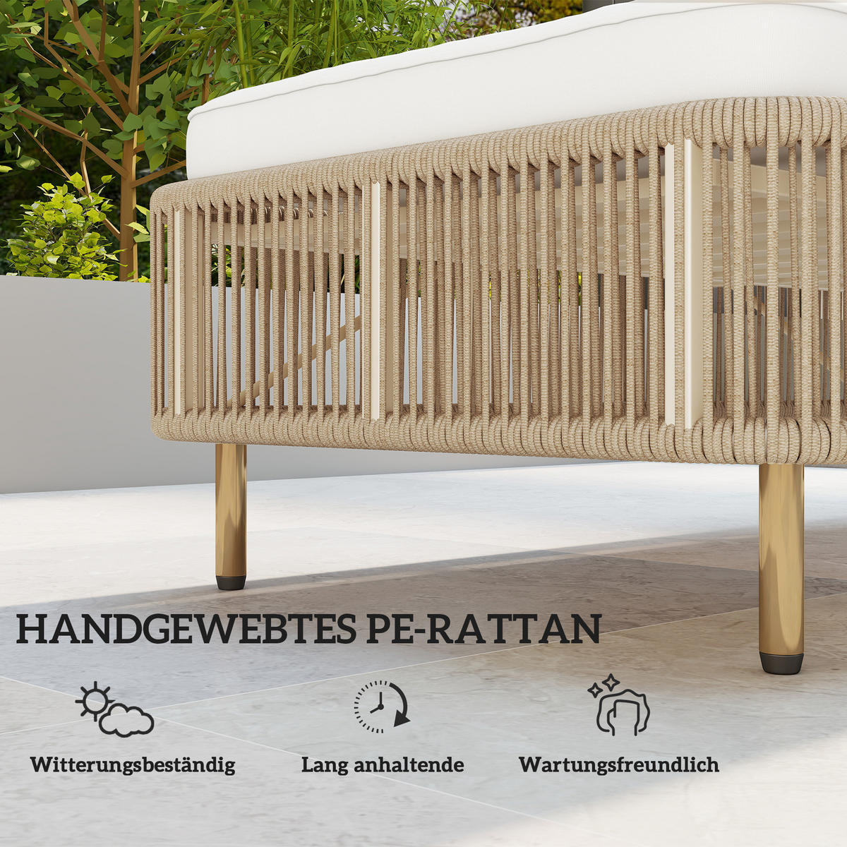 RATTAN-SONNENLIEGE PE-Rattan Gelb - Gelb/Creme, Textil/Metall (66/33/190cm) - Outsunny