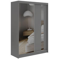 SCHWEBETÜRENSCHRANK 150 - GRECJA - Grau mit Spiegel - Alufarben/Grau, Holzwerkstoff/Metall (150/216/61cm) - MKS