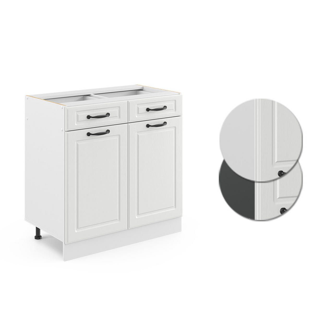KÜCHENUNTERSCHRANK R-Line Weiß Landhaus 80 cm ohne AP - Weiß, Holzwerkstoff (80/81.6/46cm) - Vicco