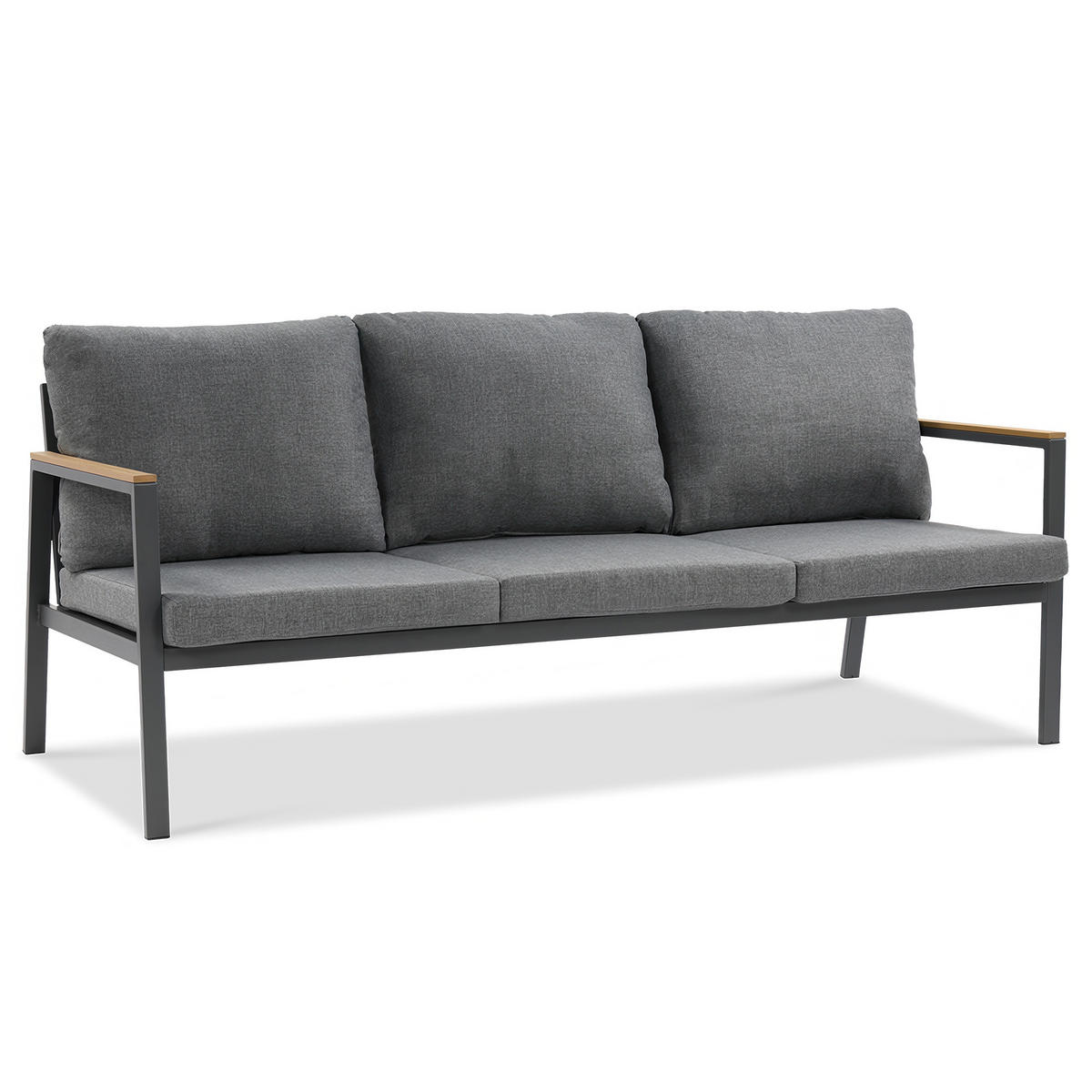 GARTENSET Winston, aus Metall, 2 Sessel + 3-Sitzer Sofa + Esstisch, für 5 Personen, Dunkelgrau - Dunkelgrau, Metall - Beautysofa