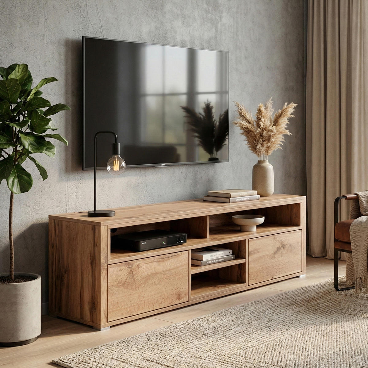 TV-ELEMENT Bella mit 2 Türen und offenem Regal, eiche Wotan - Eichefarben, Holzwerkstoff (137/42.5/33cm) - Beautysofa