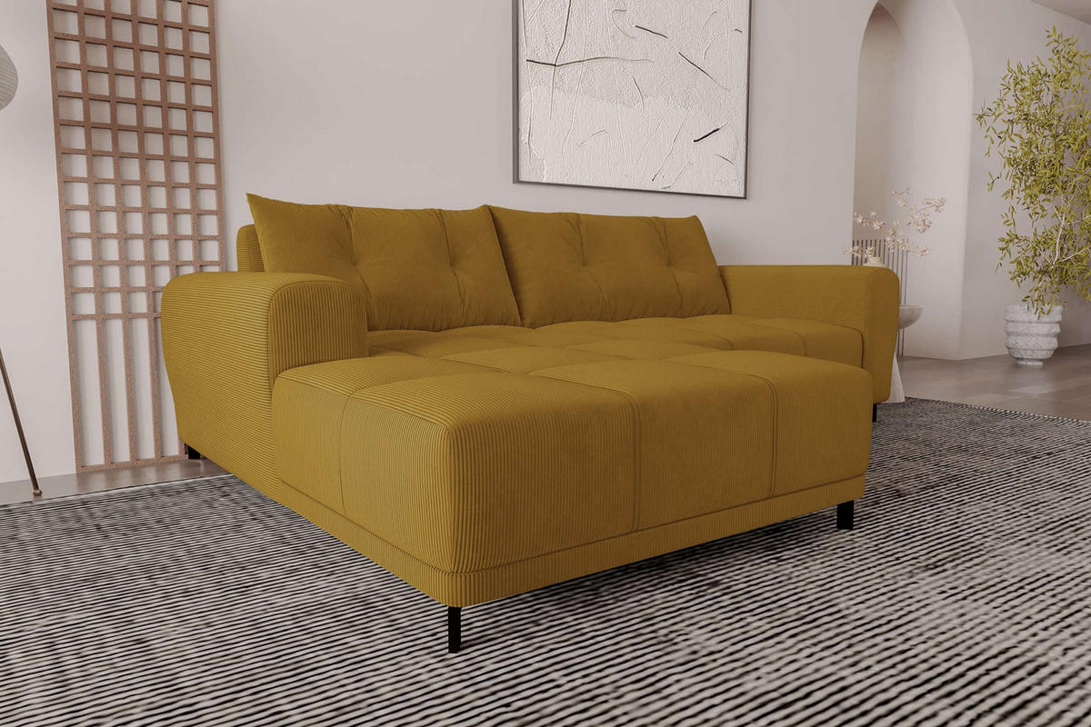 ECKSOFA Massimo Cordstoff Goldfarben inkl. Schlaffunktion Links - Goldfarben/Schwarz, Textil/Metall (246/177cm) - 99rooms