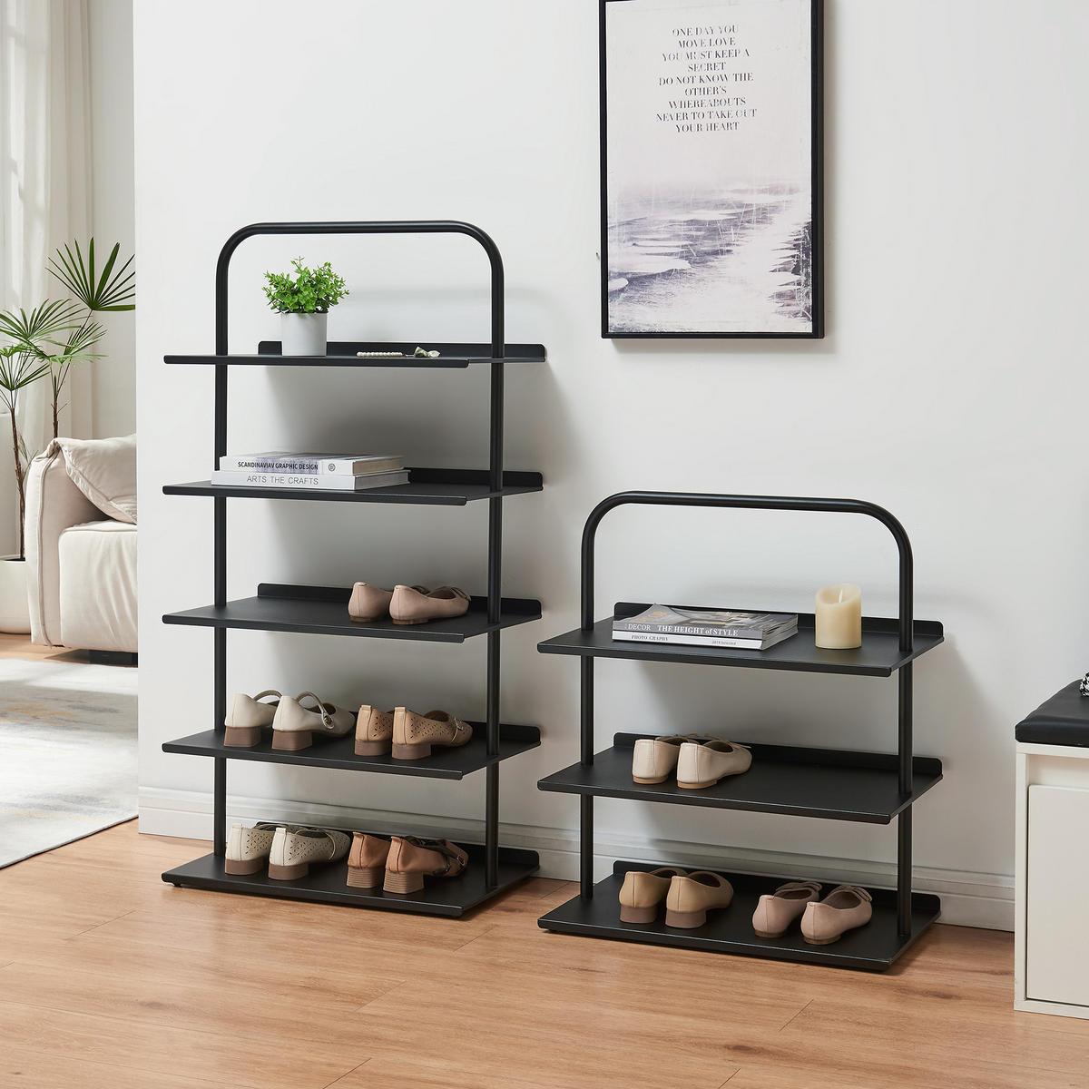 OBUVNÍK Poytya - černá, kov (60/119/32cm) - [en.casa]