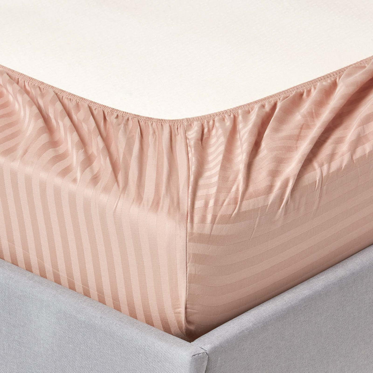 SPANNBETTLAKEN Damast gestreift, 100% Ägyptische Baumwolle - Beige, Textil (90/190cm) - Homescapes