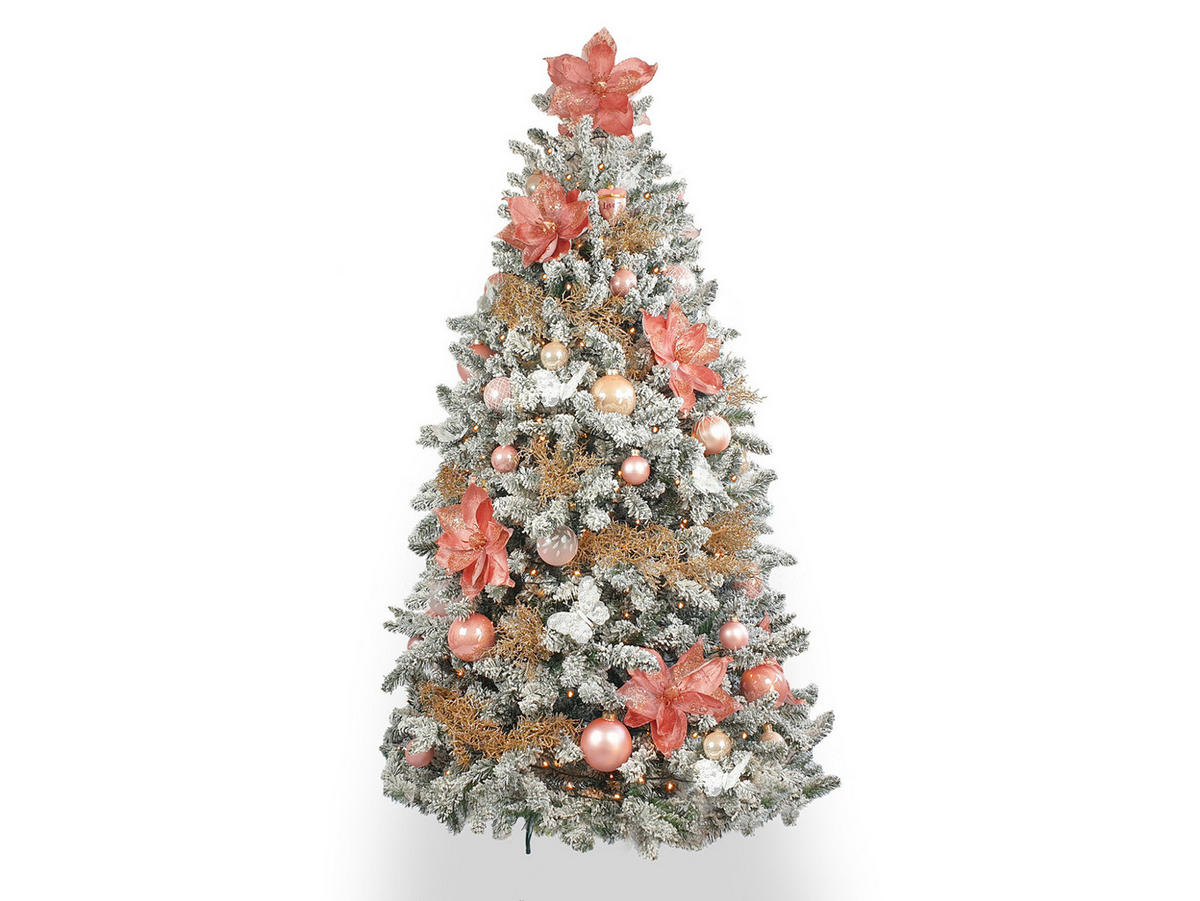 LAALU WEIHNACHTSBAUM geschmückt künstlich mit 94 Stk Kugeln CHRISTMAS ROMANCE 210 cm mit Metallständer - Creme/Weiß, Kunststoff (210cm) - LAALU