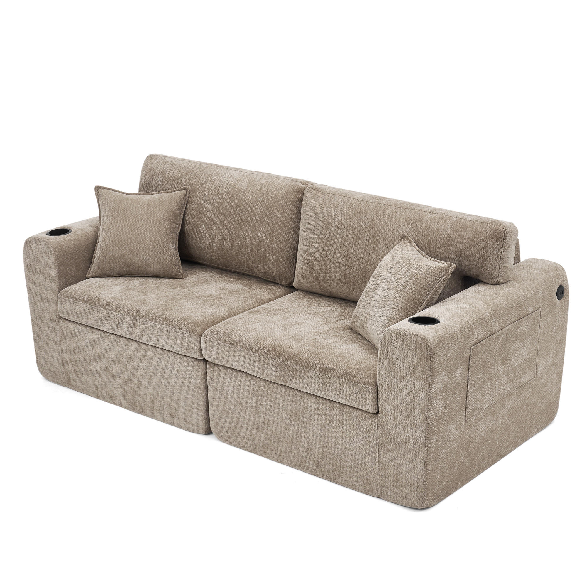 2-SITZER-SOFA DE-34622 mit USB-Ladefunktion Braun - Braun, Textil (100/89/220cm) - ComfortXL