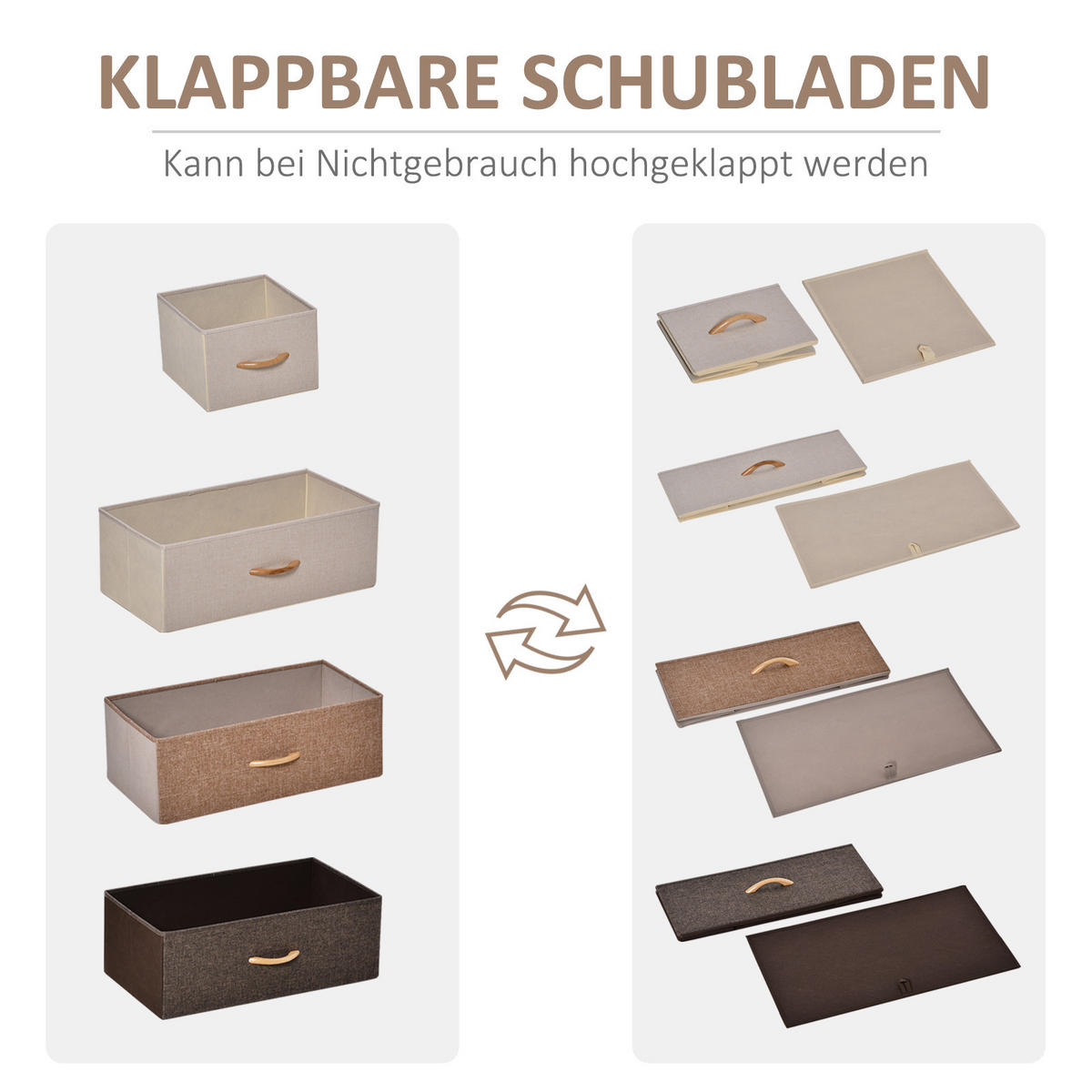KOMMODE, Sideboard mit 5 Faltbaren Stoff-Schubladen, Braun - Braun, Textil (58/99/29cm) - HOMCOM