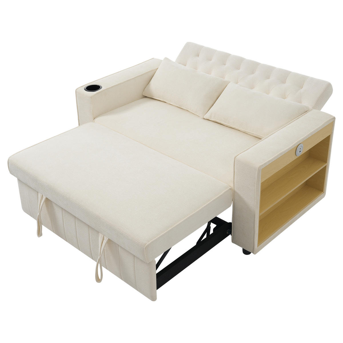SCHLAFSOFA Multifunktion mit Getränkehalter und USB-Ladeanschlüssen Chenille Beige 140/137/84 cm - Beige, Textil (140/84/137cm) - OKWISH