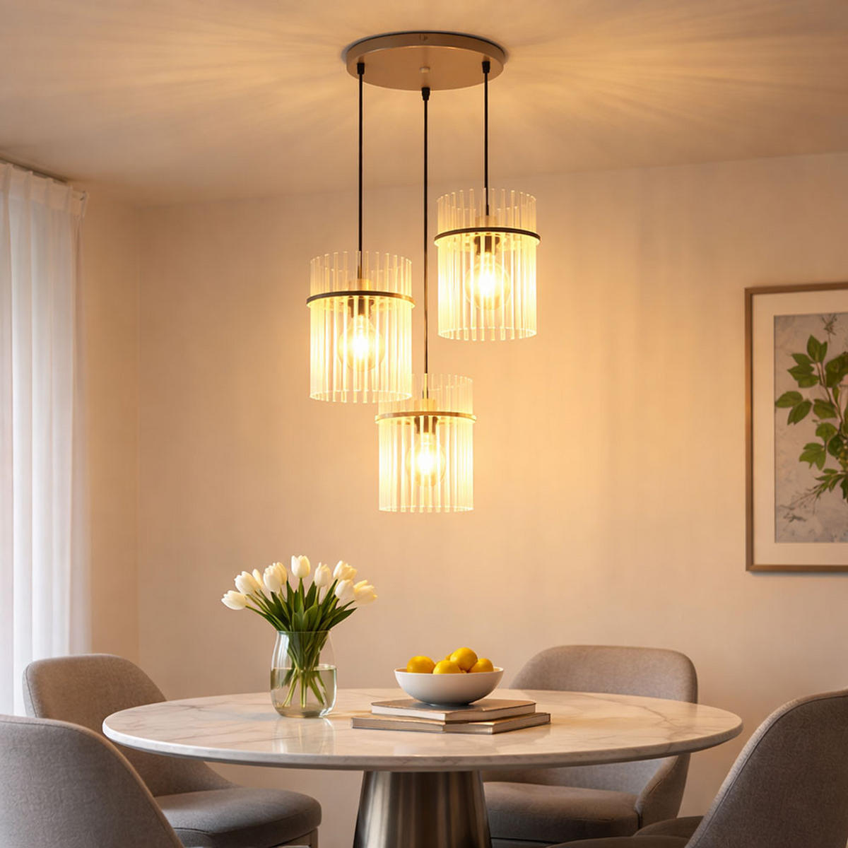 HÄNGELEUCHTE Gorley Metall/Glas Beige, höhenverstellbar - Beige, Glas (47/47/140cm) - Globo Lighting