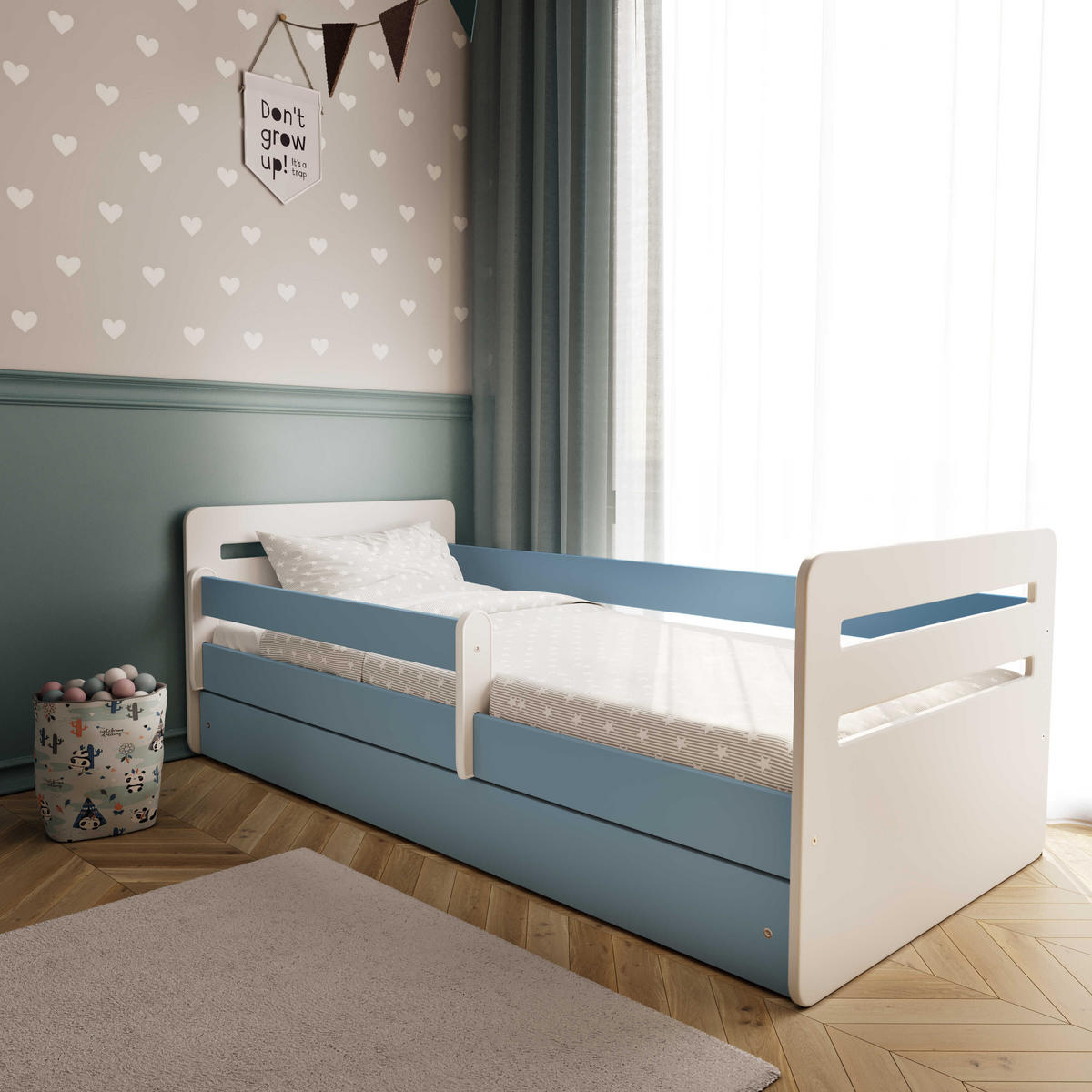 KINDERBETT Tomi mit Schublade ohne Matratze 90/65/164 - Blau, Holzwerkstoff (80/160cm) - RAUMHIRSCH FURNITURE