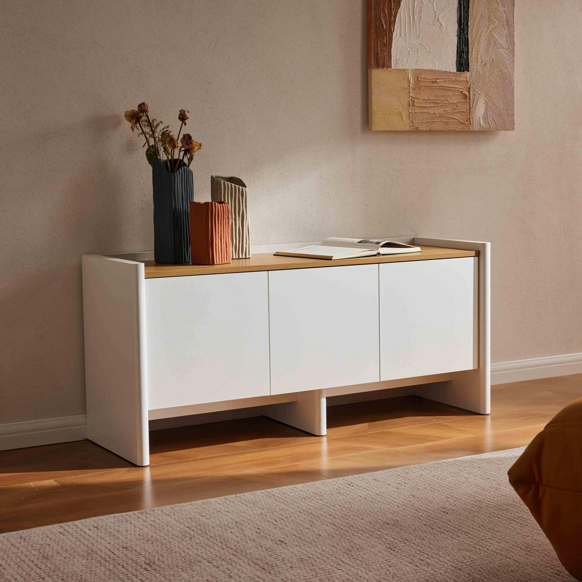 TV-SCHRANK 120 cm, Weiß - Weiß, Holz (40/55/120cm) - Oviala