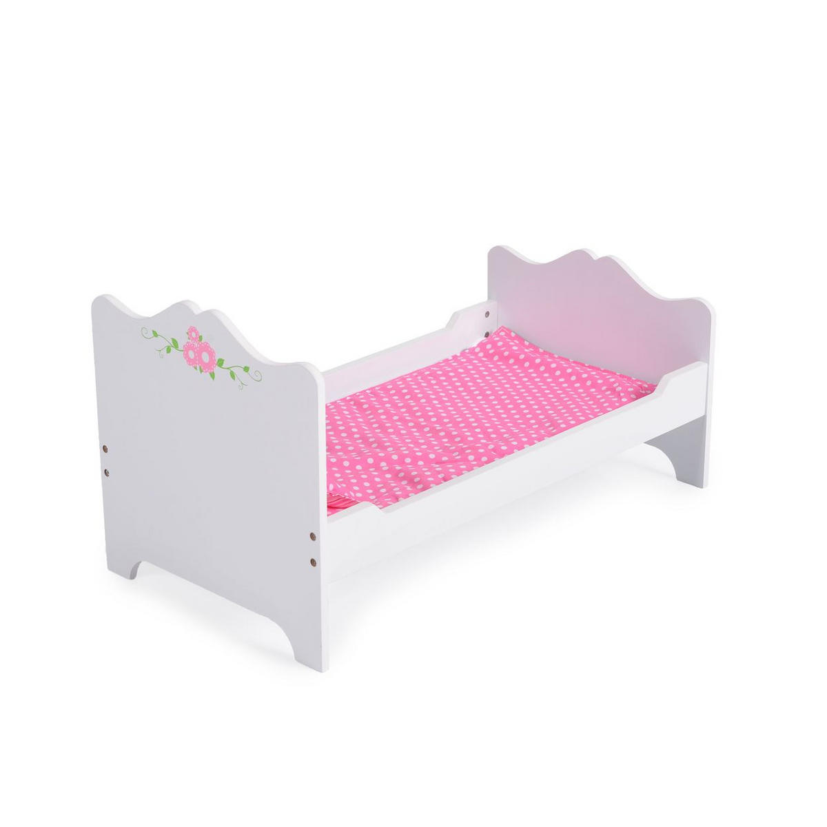 PUPPENBETT PH12B019 weiß 48 x 32 cm, Holz, Kissen, Unterlage, Bettgestell, ab 3 Jahren - Weiß, Holz (32/30/48cm) - Moni