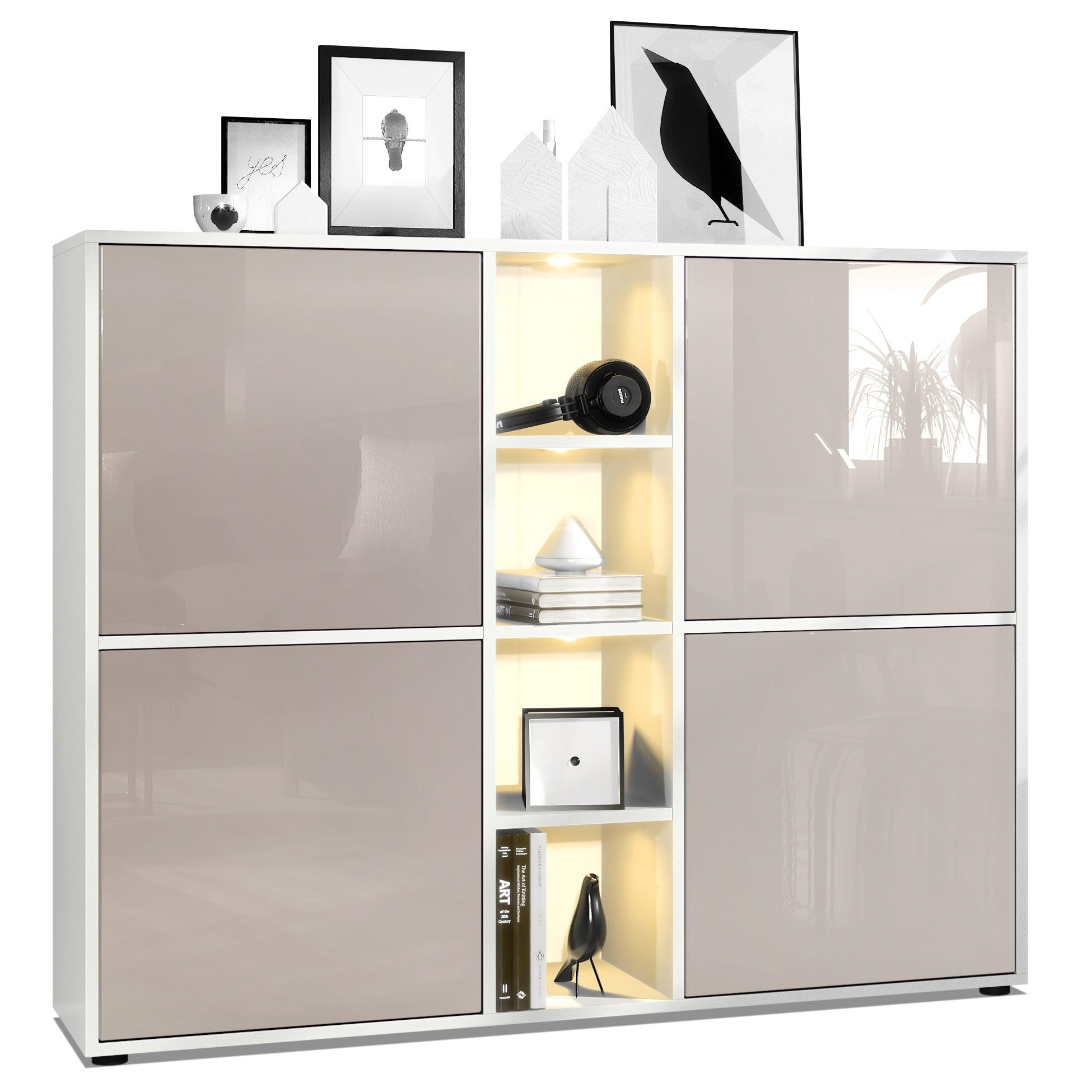 HIGHBOARD Cuba Türen in Sandgrau Hochglanz - Sandfarben, Holzwerkstoff (130.5/105.5/35.5cm) - Vladon