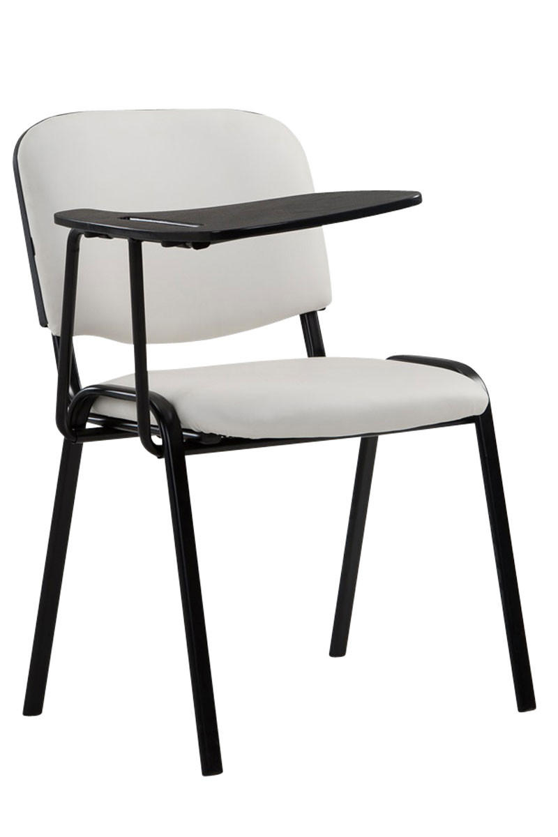 BESUCHERSTUHL Keen mit Klapptisch, Kunstleder mit Gestell Schwarz / Bezug Weiß - Schwarz/Weiß, Textil/Metall (53/81/53cm) - TPFLiving