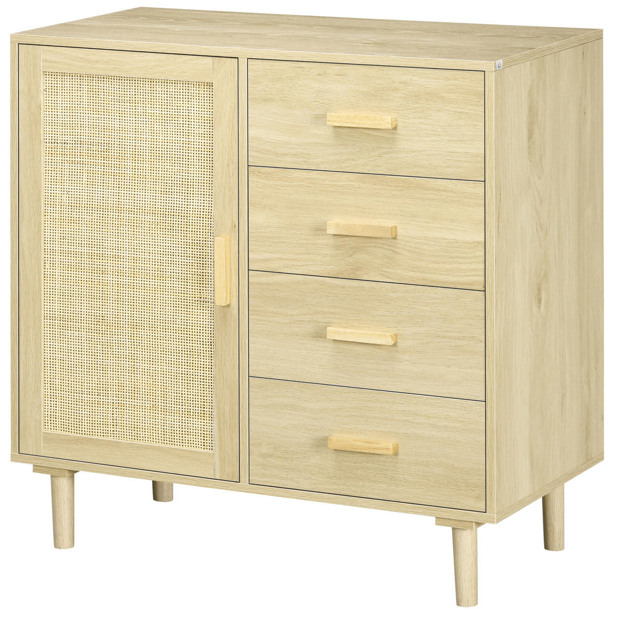 SIDEBOARD Naturfarben, 1 Tür, 4 Schubladen, 80/38/80,5 cm - Naturfarben, Holz (80/80.5/38cm) - PANGIVO