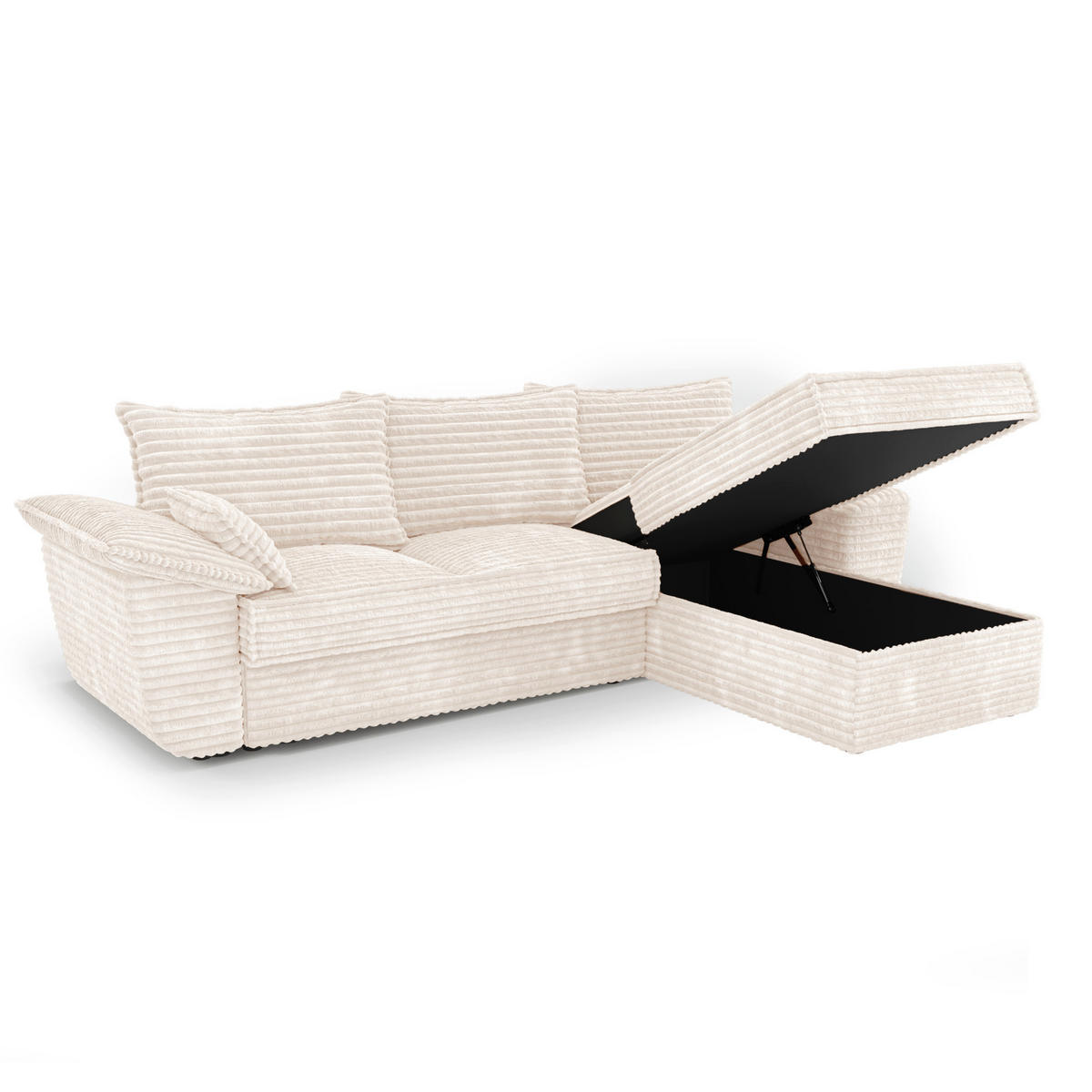 ECKSOFA RECHTS Gerippter Samt XXL Creme 257cm - Creme, Textil (257/168cm) - Sia Home