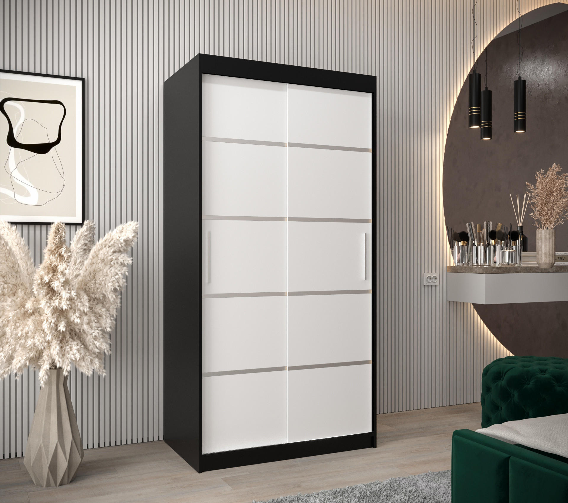 SCHWEBETÜRENSCHRANK 200/100/62 2-türig - Silberfarben/Schwarz, Holz/Kunststoff (100/200/62cm) - MÖBEL KRYSPOL