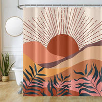 DUSCHVORHANG schimmelresistent Terrakotta Blätter Blau abstrakt Landschaft Orange Badewanne Stoff waschbar wasserdicht - Multicolor, Textil (180/1cm) - MCBOSON