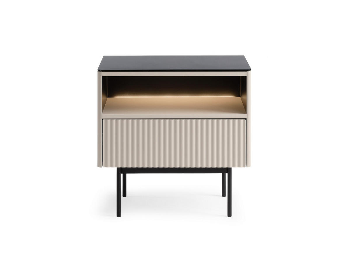 NACHTTISCH Rita Kaschmir, Nachtschrank mit Schublade und LED beleuchtung - Kaschmir/Schwarz, Holzwerkstoff (57/57/39cm) - Bettso