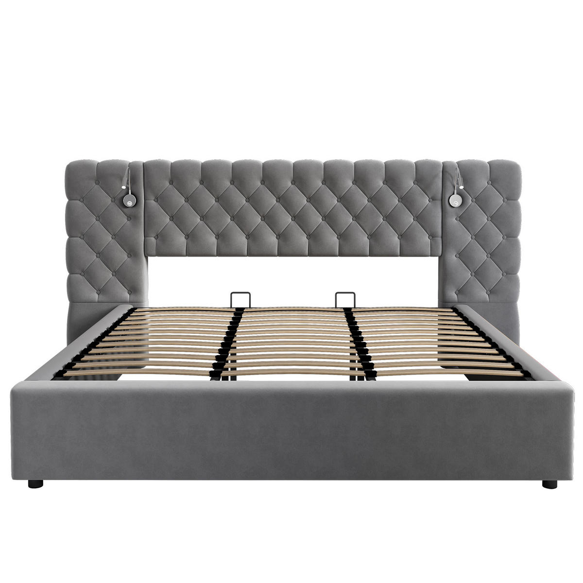 POLSTERBETT 180/200 cm Grau mit Stauraum und LED-Beleuchtung - Grau, Textil (180/200cm) - OKWISH