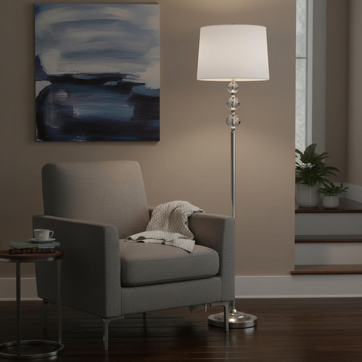 STEHLAMPE - Silberfarben, Glas/Textil (35.5/35.5/155cm) - Relaxdays