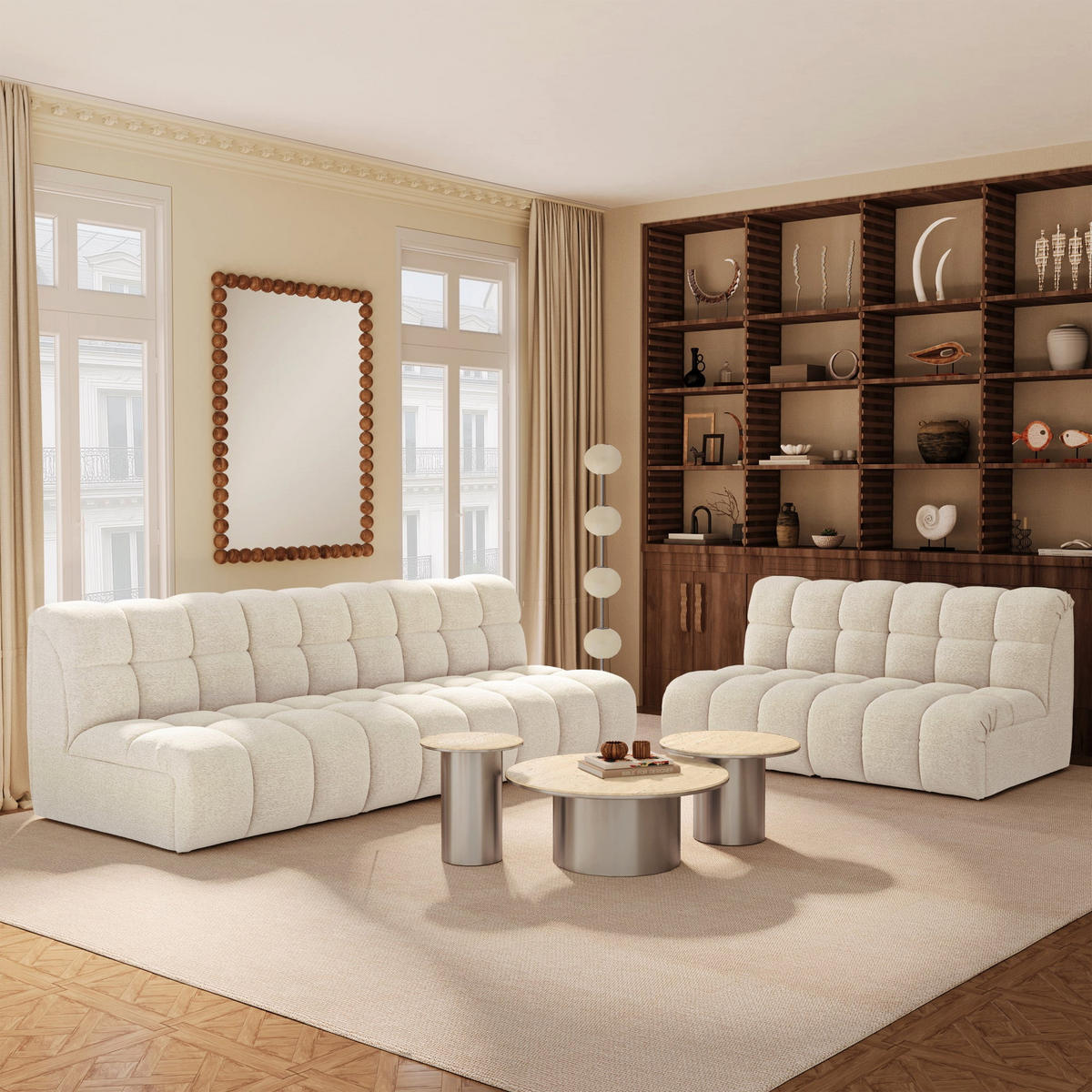 SOFA SEVEN Bouclé-Stoff Creme 243cm - Creme, Textil (243/77/98cm) - Premium Interiors