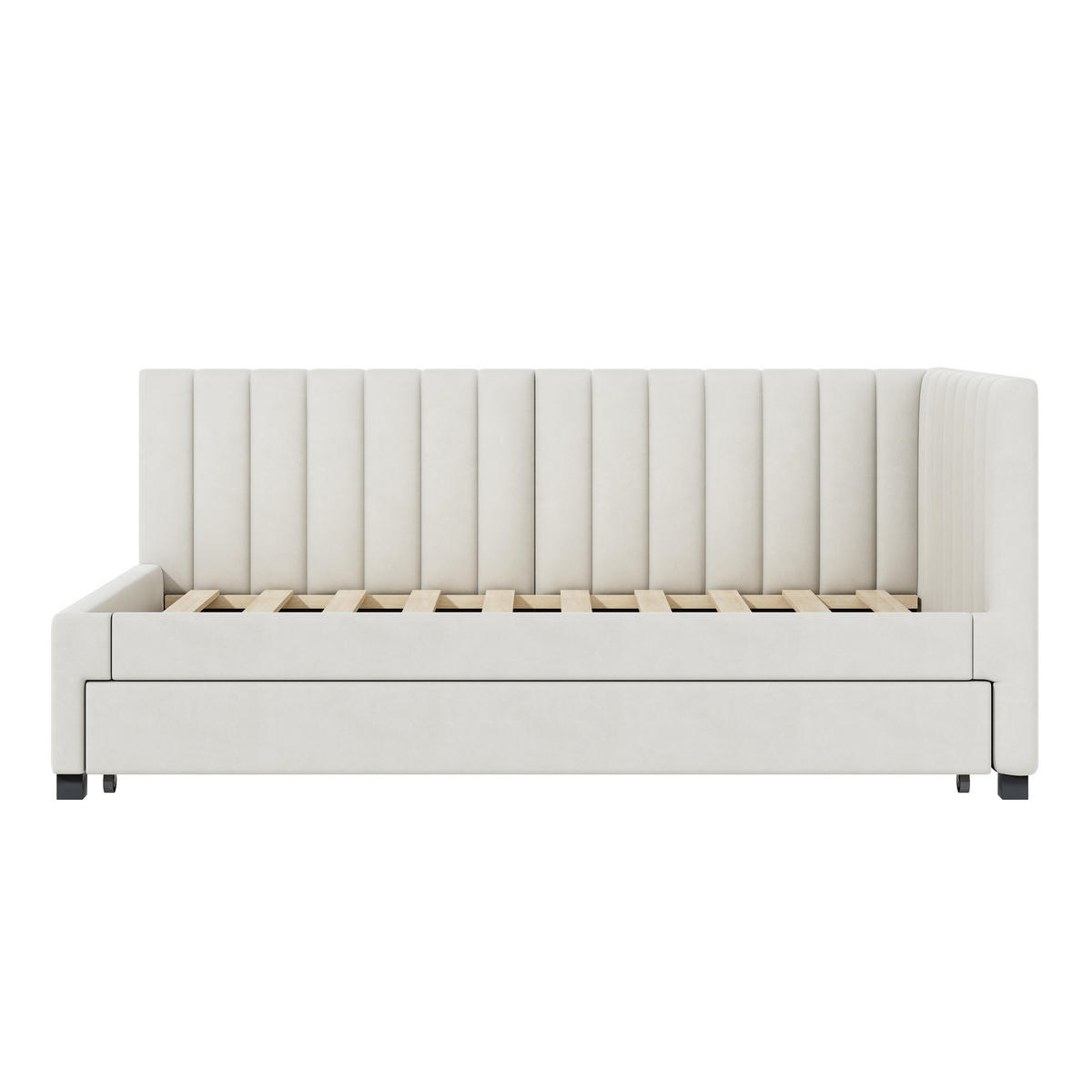 BETT Ausziehbar 90/200 cm mit Kopfteil aus Samtstoff in Beige - Beige, Leder (90/200cm) - OKWISH