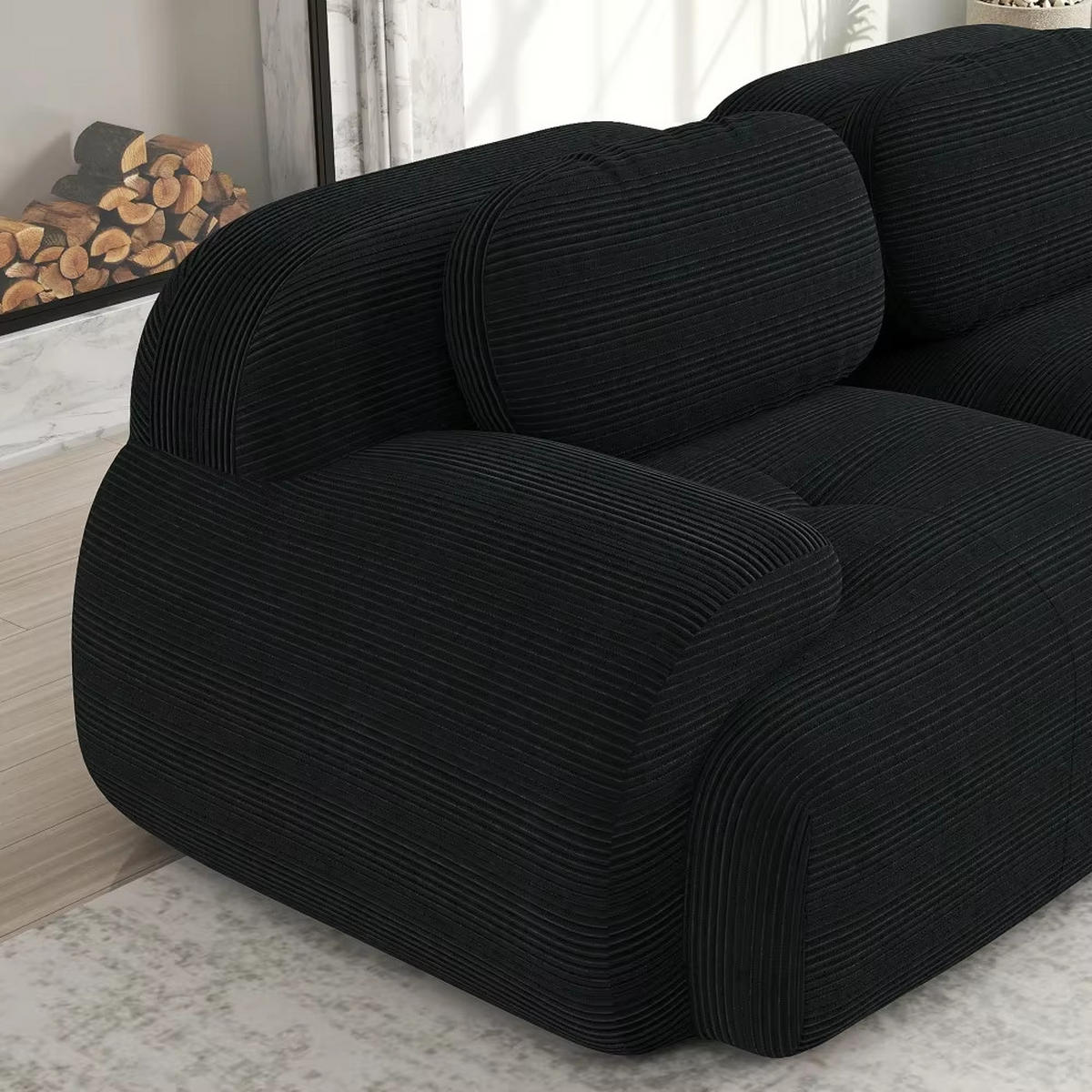 2-SITZER-SOFA 208 cm, Modernes Sofa mit geschwungenen Armlehnen, Schwarz - Schwarz, Textil (208/70/103cm) - Kaket