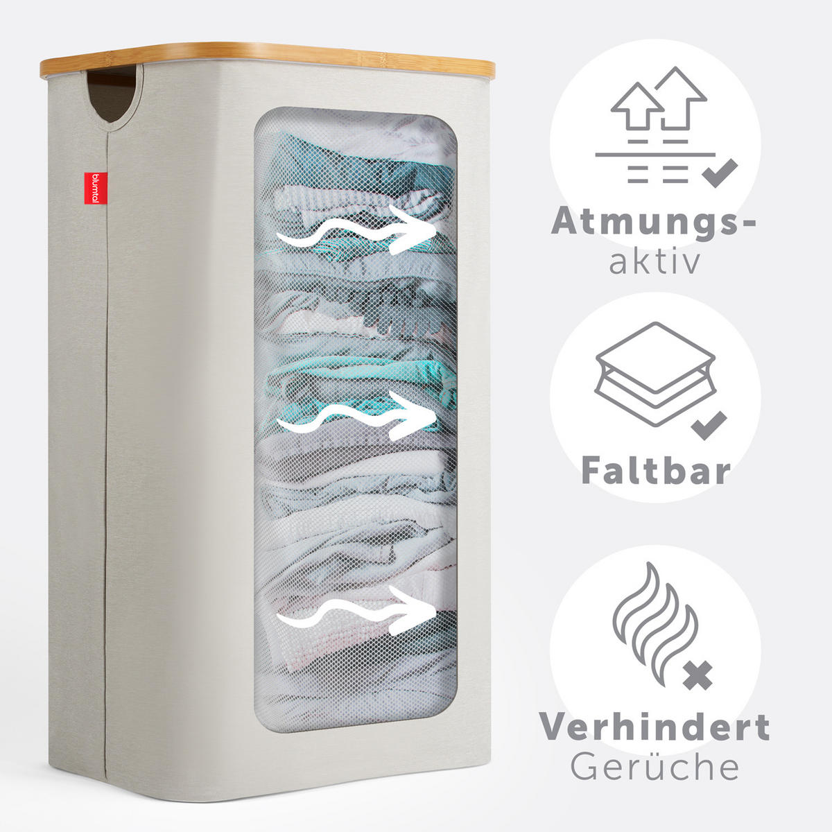 WÄSCHEKORB mit DeckeL, 100L, Beige - Beige, Holz (33/74/44cm) - Blumtal
