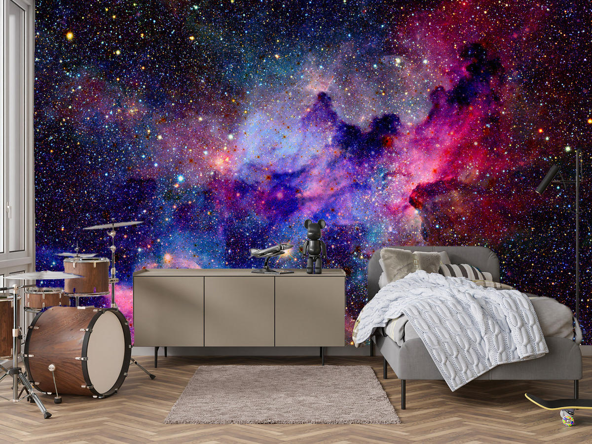 FOTOTAPETA Pre Študentskú Izbu Farebná Hmlovina Kozmos Galaxia 450 x 315 cm - čierna/ružová, papier (450/315cm) - Muralo