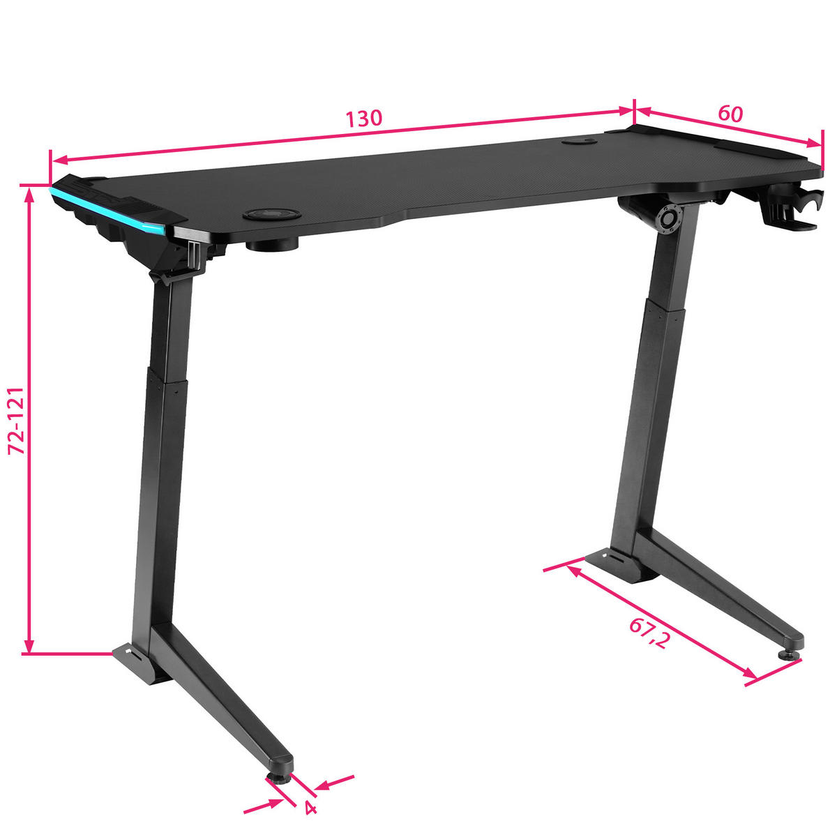 SCHREIBTISCH Hemingway,1300 x 672 x 720 - 1210 mm,schwarz - Schwarz, Holzwerkstoff (67.2/130/121cm) - tectake