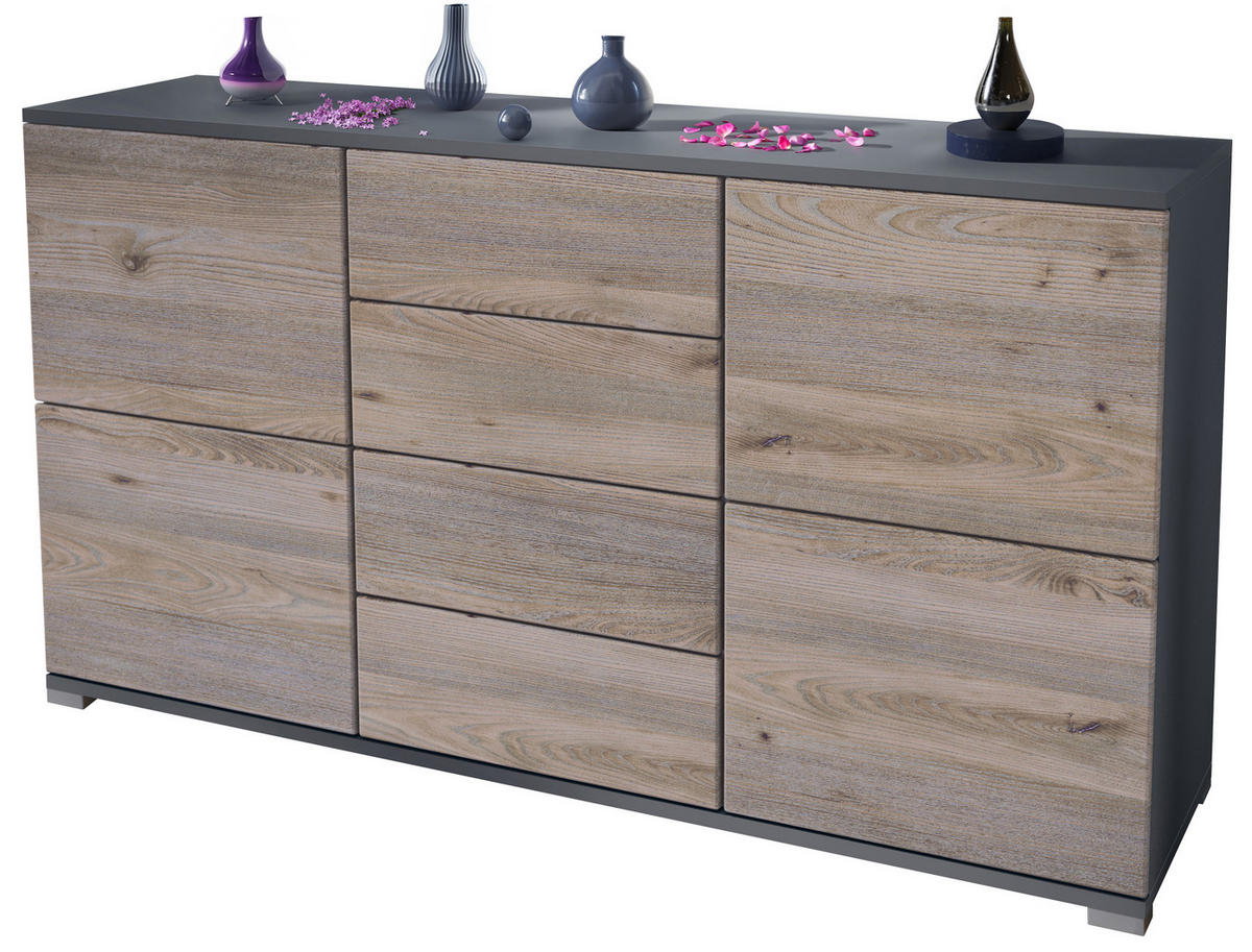 SIDEBOARD Rova Eiche Nordic - Silbereichenfarben, Holzwerkstoff (138.5/75.5/35cm) - Vladon