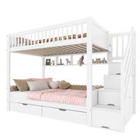 ETAGENBETT aus Kiefernholz 90x200 cm Weiß mit Stauraumtreppe, Kleiderschrank und Schubladen - Weiß, Holz (90/200cm) - IVMEU