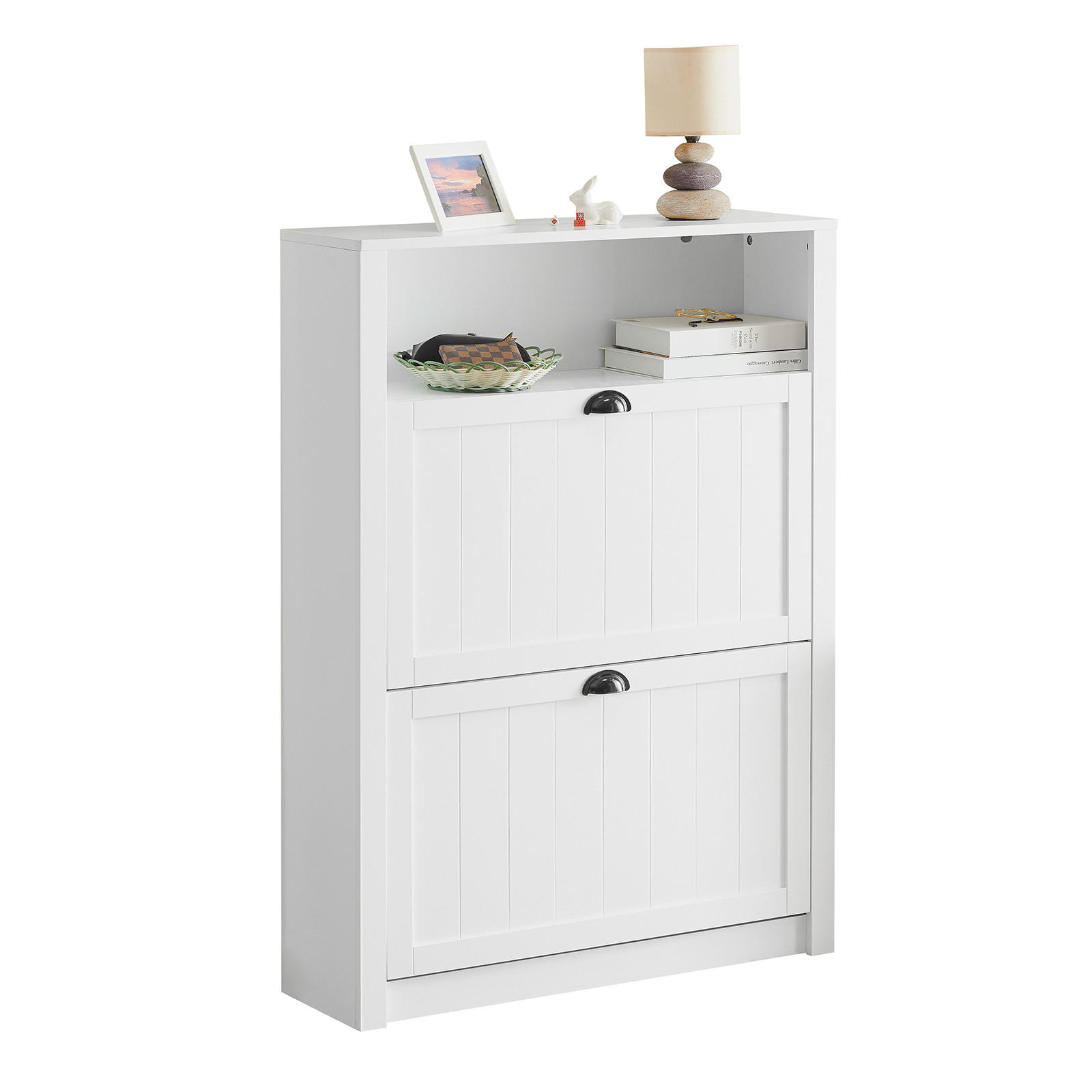 SoBuy BOTNÍK se 2 dveřmi Bílá 80x24x110cm Moderní
