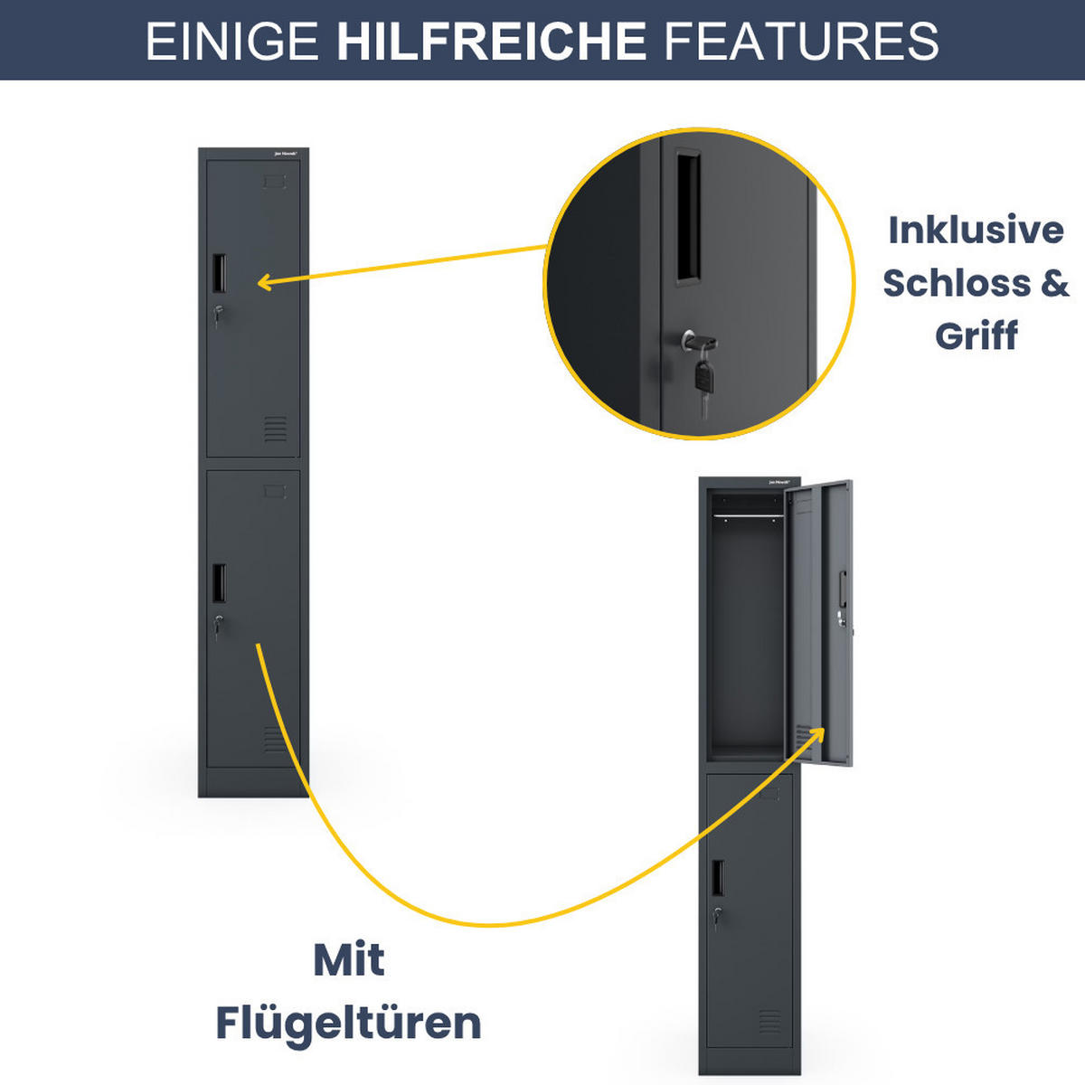 UMKLEIDESCHRANK Spind TOKIO 2 Abteile 185x31,7x45cm Anthrazit - Anthrazit, Metall (31.7/185/45cm) - DELUKE