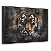 LEINWAND Bilder mit Rahmen - Tiger - Tiere - Porträt - Luxus - Schwarz - 30x20 - Braun, Textil (30/20cm) - MuchoWow