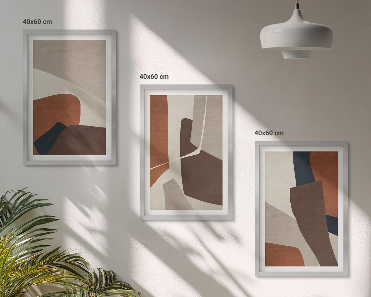 BILDER SET 3er Set - 40x60 cm Silberner Rahmen - Abstrakte moderne Strukturen - Silberfarben, Kunststoff (40/60cm) - TULUP