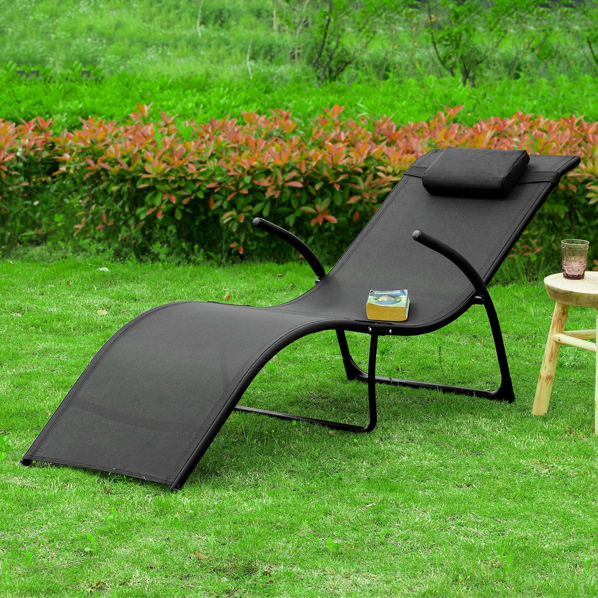 SONNENLIEGE Schwarz - Schwarz, Metall (60/69/173cm) - SoBuy